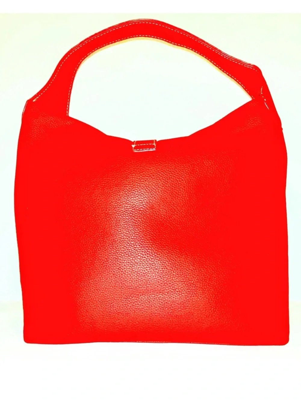 RED FAUX LEATHER HOBO BAG-Has Pebble Grain Feel To Outside And Faux Gold Accents